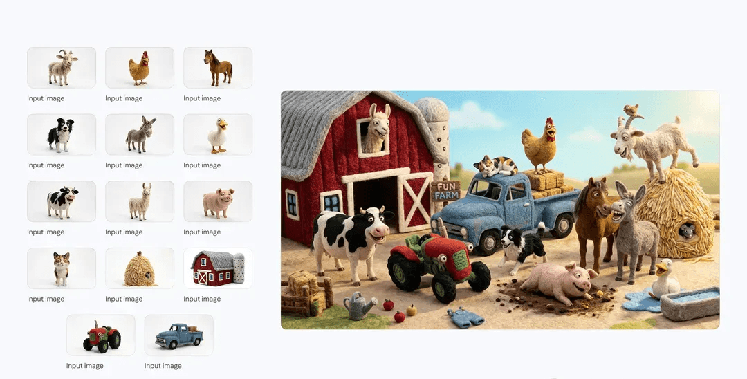 Illustration of small objects in a scene with a house.