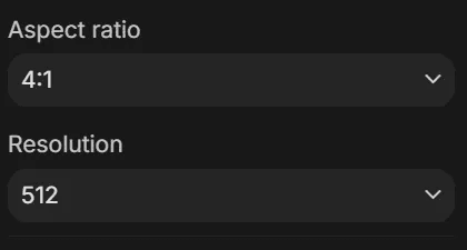A dark settings panel showing aspect ratio and resolution options.